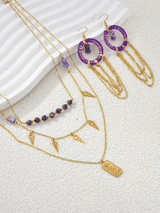 Conjuntos de pendientes de collar de acero inoxidable chapados en oro de 14 quilates de estilo bohemio a la moda para mujer, resistentes y duraderos para fiesta, uso diario - Product Image 2