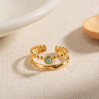 Bague double personnalisée de luxe pour femme en or, avec chaîne de perles d'amazonite et bande torsadée, en acier inoxydable 316L, bijoux minimalistes quotidiens