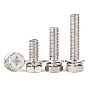 สกรูหัวหกเหลี่ยมสแตนเลส M3 M4 304 พร้อมแหวนรองแบบแบนและแบบสปริง ชุด 3 ชิ้น - Product Image 3
