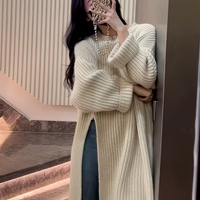 Pull décontracté long pour femme, couleur unie, 100 % polyester, respirant, anti-plis, col rond, marque privée, vente en gros