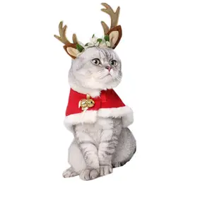 חורף קטיפה חמה אדום פונצ'ו קייפ סנטה קלאוס תחפושת חיות מחמד לחתולים ולכלבים בד בד ומעיל ניילון עם פעמון