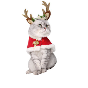 Invierno cálido terciopelo rojo Poncho capa Santa Claus mascota disfraz para gatos y perros patrón a cuadros tela y abrigo <span class=keywords><strong>de</strong></span> nailon con campana - Product Image 2