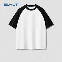 Kaus lengan Raglan kustom kaus warna kontras katun murni gaya Vintage kaus polos katun 100% polos untuk pria wanita anak-anak