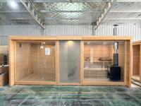 Sauna extérieur de luxe en cèdre canadien avec design moderne et vue panoramique pour villas haut de gamme, centres de bien-être et spas à domicile
