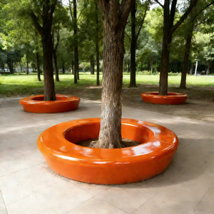Modern Fiberglass Tree Surround Stool Eco Friendly Outdoor <b>Benches</b> for Garden Hotel Campus - Product Image 4