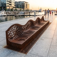 Banc de parc modulaire en acier Corten de 3000 mm, section standard, anti-corrosion, résistant aux intempéries, sculpture ondulée, vente en gros