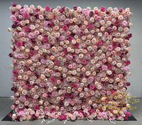 Mur de fleurs artificielles pour mariage, toile de fond 8ft x 8ft, orchidées blanches, roses en tissu rose, fleurs artificielles 3D pour décoration, panneau enroulable