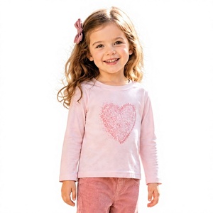 T-shirt per Bambini Little Maven Autunnale su Misura, Stile Europeo e Americano, 100% Cotone, Manica Lunga con Motivo a Cuore per Ragazze - Product Image 1