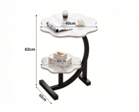 Table d'appoint double couche de luxe léger, style pétale, avec plateau en faux marbre et structure en C, pour coin de canapé