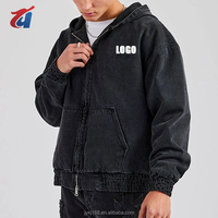 Veste à capuche décontractée en jean de haute qualité, coupe ample, doublée, zippée, 100% coton, en jean noir délavé, pour homme, style vintage