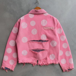 Giacca in <span class=keywords><strong>Denim</strong></span> di Cotone Twill per Uomo, Personalizzata dal Produttore, Rosa, con Zip e Effetto Consumato - Product Image 2