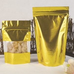 China precios de fábrica de plástico por mayor Glod foil Stand Up amarillo <span class=keywords><strong>bolsa</strong></span> de embalaje de alimentos con ventana - Product Image 1