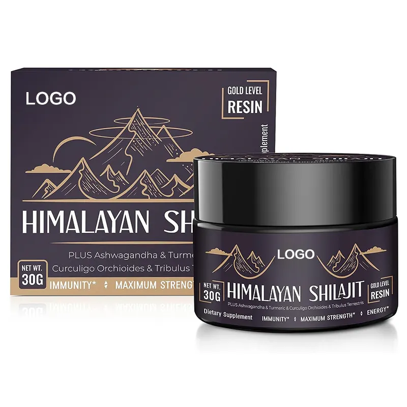 Toptan özel etiket organik 600mg saf Hymalayan Shilajit toplu reçine Elemental altın Fulvic Ac