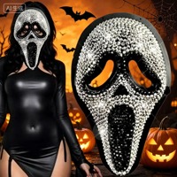 Masque de crâne en strass pour homme, masque intégral pour Halloween, cosplay, fête, costume d'horreur effrayant, paillettes brillantes, masque du Jour des Morts