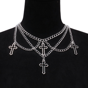 สร้อยคอจี้รูปกางเขนหลายชั้นสไตล์โกธิคโทนสีเงินเครื่องประดับสวมใส่ทุกวันสำหรับผู้หญิง - Product Image 1
