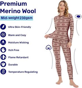 Set <span class=keywords><strong>di</strong></span> biancheria intima termica da <span class=keywords><strong>donna</strong></span> in <span class=keywords><strong>lana</strong></span> merino 100% con motivo a fiocco <span class=keywords><strong>di</strong></span> neve, set da 2 pezzi - Product Image 2