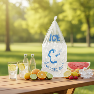 שקית קרח מפלסטיק שקוף 8LB 10LB 20LB עם שרוך כותנה למשקאות אנרגיה, הדפסת גרוור, טיפול במשטח - Product Image 4