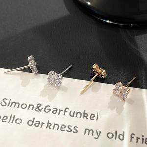 925 Sterling <b>Silver</b> Gold Plated Dainty Four Leaf Clover <b>Stud</b> <b>Earrings</b> with Cubic Zirconia-Lucky Gift Jewelry for Women - Product Image 5