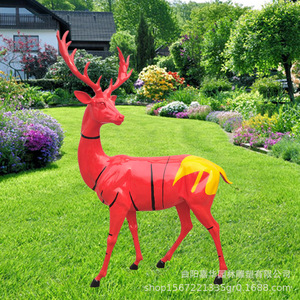 Escultura de Ciervo Pintada de Fibra de Vidrio para Decoración de Jardín Exterior, Figura Animal Contemporánea para Montar en el Suelo JH-42710 - Product Image 4