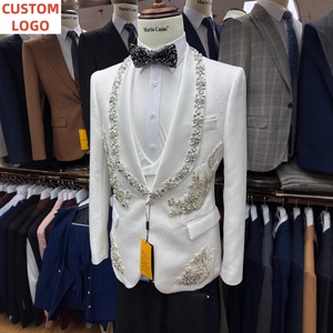Nam Phù Hợp Với Biểu Tượng Tùy Chỉnh 3 Mảnh Homme Blazer Mỏng Phù Hợp Với Tay Khâu Trắng Prom Tuxedo Phù Hợp Với Sang Trọng Cho Nam Giới Đám Cưới - Product Image 2