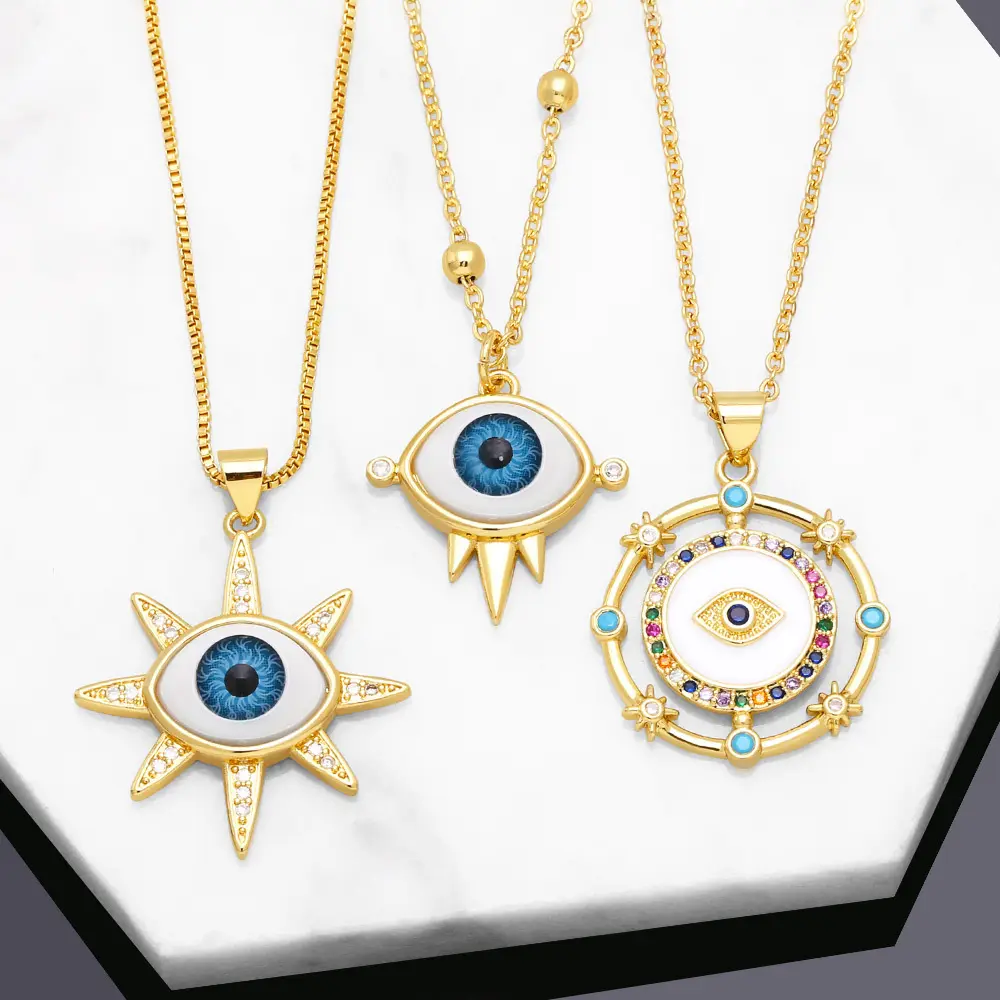 Offre Spéciale en Europe et aux états-unis pour femmes, collier avec pendentif œil bleu de dinde en diamants plaqués or 18 carats