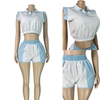 Ensemble deux pièces tendance rayé pour femme : haut court sans manches à revers et short – Tenue d'été 2 pièces pour femme
