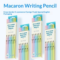 Nouveaux crayons triangulaires HB en plastique couleur macaron, vente en gros transfrontalière, emballage anglais pour le commerce extérieur