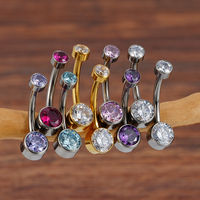 Anneau de piercing pour nombril en titane ASTM F136 avec zircon transparent serti, bijou de corps