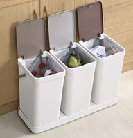 Poubelle de cuisine à roulettes 3-en-1 en plastique à double bac avec couvercle, séparation sec/humide et bac de rangement