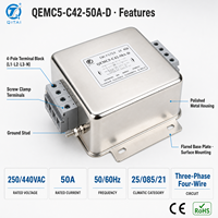 Filtre EMI triphasé quatre fils QEMC5-C42-50A-D, type terminal, 50A 250/440VAC 50/60Hz pour la réduction des interférences électromagnétiques des onduleurs