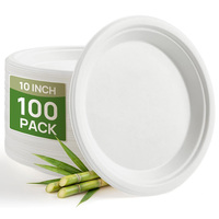 Assiettes Modernes en Bagasse Compostable Grises de 10 Pouces, Robustes et Jetables, Lot de 100 pour Événements et Mariages