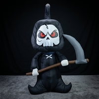Décoration d'horreur gonflable pour Halloween : Modèle squelette portant une faucille, idéal pour les fêtes en extérieur