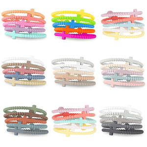 Bracciale croce elastico personalizzato con perline colorate in Silicone per santi cattolici preghiera braccialetti religiosi di gesus - Product Image 1