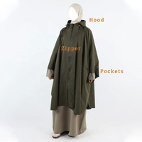 Abaya poncho imperméable personnalisée à capuche avec fermeture éclair, couvrance intégrale modeste pour femmes musulmanes, Abaya ouverte islamique en gros