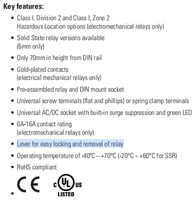 Relais à interface solide RV8H/RV8S, format compact, 6/14 mm CID2 SPST, montage sur rail DIN, type à vis/à ressort, entrée 48 VDC, sortie 6 VDC, 6 A-16 A, RoHS