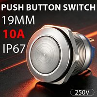 Interrupteur à bouton-poussoir métallique en acier inoxydable court de 19 mm, 12 V 24 V, étanche, micro-interrupteur momentané pour appareil à faible encombrement