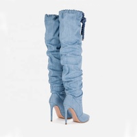 Bottines à lacets en denim pour femmes, talons aiguilles, bottes d'hiver pour femmes