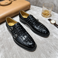 Chaussures Richelieu de luxe pour homme en cuir patiné bleu marine, motif croco, à double boucle, élégantes et confortables pour le bureau