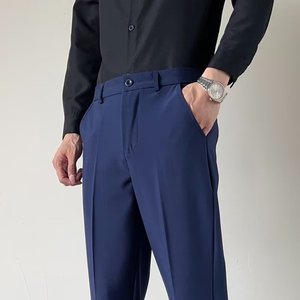2026 New Men Slim Fit Stretch <strong>Wool</strong> Plain Dyed Formal Dress <strong>Pants</strong> Solid Color Versatile Straight Leg Trousers Office Weekend - Product Image 6