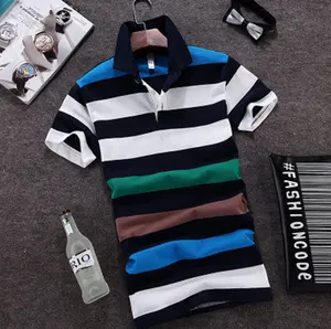latest cheap chinese t-shirt contrast color boys casual polo collar striped polo t shirt factory cotton stripe men polo