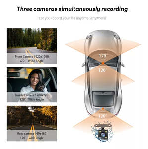 كاميرا سيارة ثلاثية القنوات بشاشة 4 بوصات مع رؤية ليلية وتسجيل فيديو بدقة 1080 بكسل ومرآة رؤية خلفية وتسجيل حلقي - Product Image 3