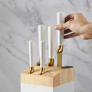 5-teiliges Kochmesser-Set aus <span class=keywords><strong>Gold</strong></span>-Edelstahl für die Küche mit beschichteten Griffen & Holzblock - Product Image 3