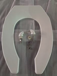 Asiento de <span class=keywords><strong>inodoro</strong></span> delantero abierto alargado de plástico sin <span class=keywords><strong>tapa</strong></span> Peso ligero para baño público, bisagras de plástico y bisagras de acero inoxidable - Product Image 2