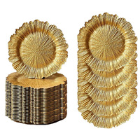 Assiette en plastique PP rétro pour mariage, finition miroir doré métallique, bord festonné, 13 pouces, pour la décoration de table de fête et de banquet, finition givrée