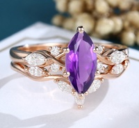 Bijoux en améthyste naturelle Ensemble de bagues fines en améthyste naturelle taillée en marquise en argent sterling 925 pour femmes