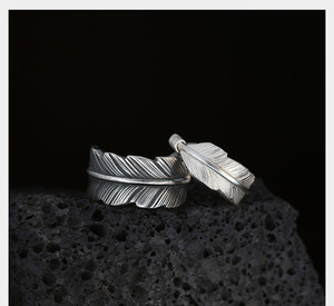 Mode <span class=keywords><strong>Couple</strong></span> anneaux personnalité réglable ouvert anneaux Vintage ange <span class=keywords><strong>gardien</strong></span> plume anneau bijoux pour femmes hommes mariage - Product Image 2