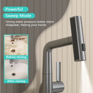 Modern Premium Brass Pull-Down Faucet for <strong>Bathroom</strong> Sink Single Handle <strong>Retractable</strong> Rain <strong>Shower</strong> <strong>Head</strong> Flexible Made Durable - Product Image 2