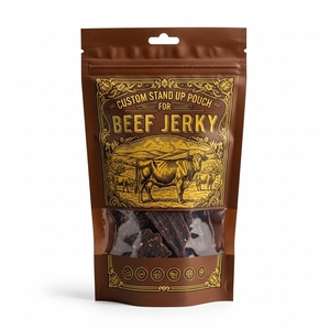 Custom Printed Beef Jerky Mylar Pouches Heat Sealed Moisture <b>Proof</b> with Window Stand Up Ziplock OEM Service for Snacks - Product Image 1
