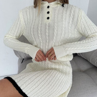 BR7054 Nouvel ensemble décontracté deux pièces anti-plis pour femme : pull tricoté à manches longues avec boutons et jupe courte