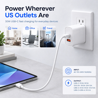 Pengisi Daya Dinding PD30W Dual Port, USB A+Type C Pengisi Daya Cepat untuk Ponsel, Adaptor Pengisi Daya dengan Colokan US EU untuk Ponsel dan Tablet